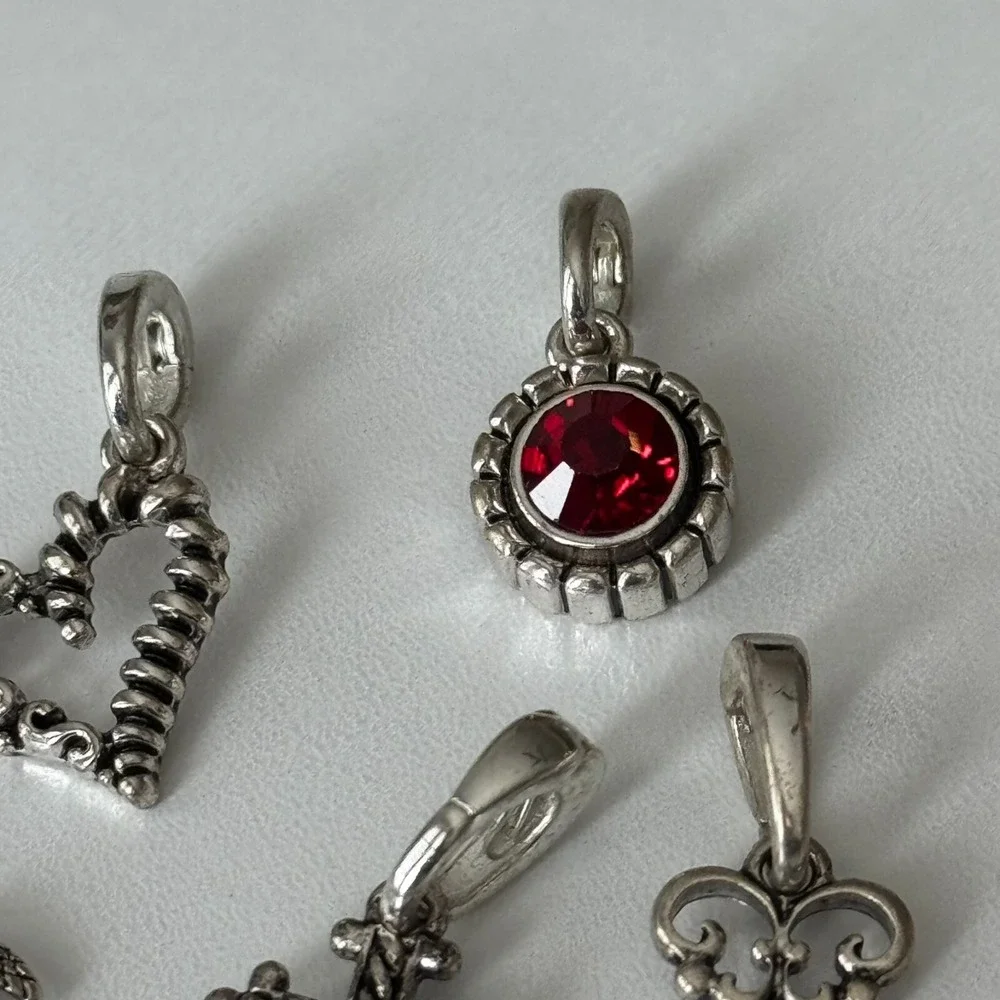 Set‎ of 5 Clip On Charms Silver Tone Heart, Cross Turtle Key Flower Jewelry